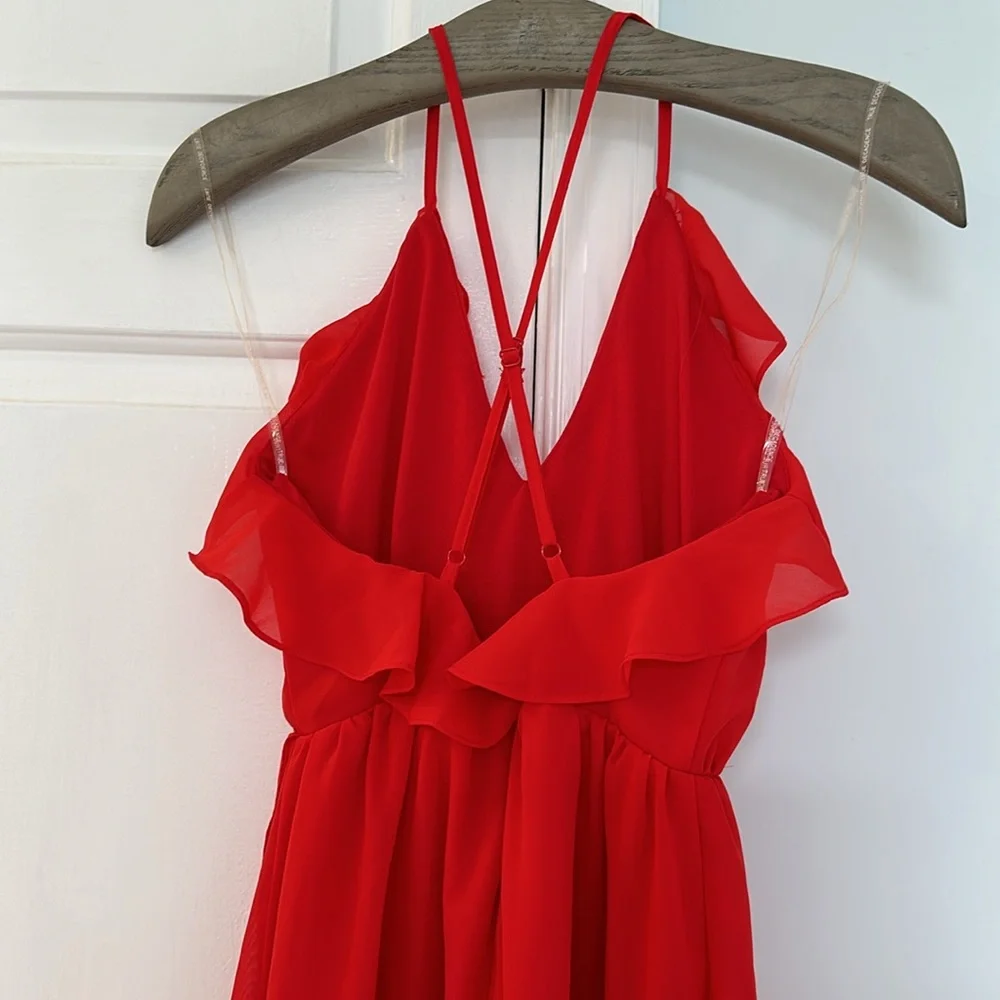 TD by True Decadence Petite Frill Detail High Low MIDI Dress with Strappy Back